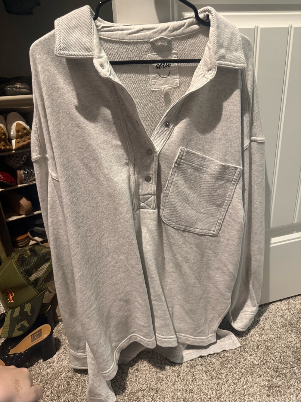 AERIE - Light Gray Oversized Popover Pullover